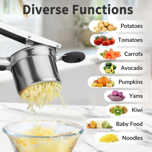 Heavy-Duty Stainless Steel Potato Masher & Ricer – Professional Potato Press for Perfect Mashed Potatoes & Baby Food